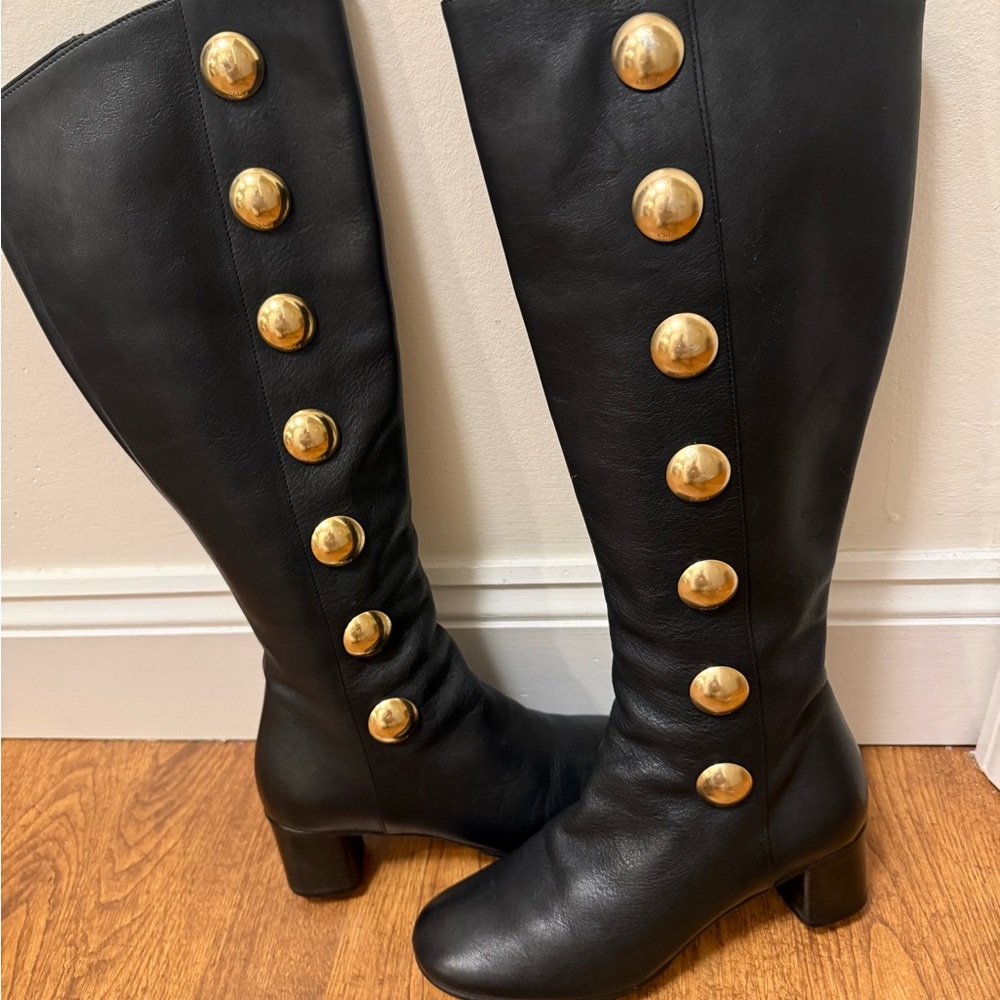 Chloe Black Boots with Gold Accents
